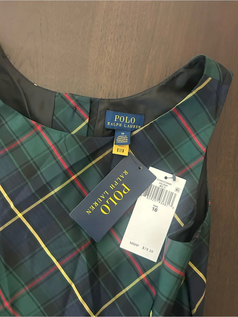 NWT Polo Ralph Lauren Girls Size 16 Preppy Green Plaid Tartan Holiday Dress